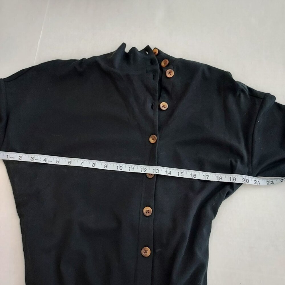 Ann Taylor Mock Neck Side Button Long Sleeve Black Midi Dress Size Medium - Picture 8 of 10